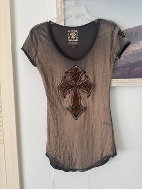 Size Small Velvet Stone Cross Long T-shirt